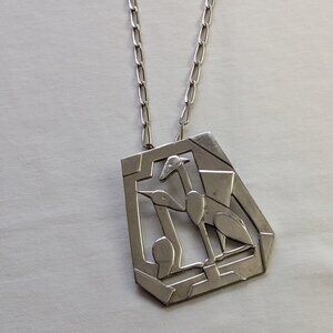 Vintage Freirich silver-tone pendant necklace with stylized birds